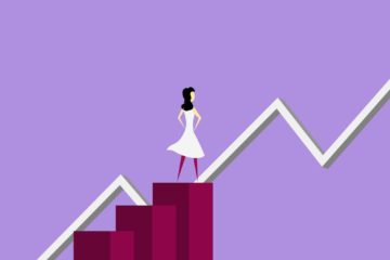 illustration of woman analyzing financial line graphic